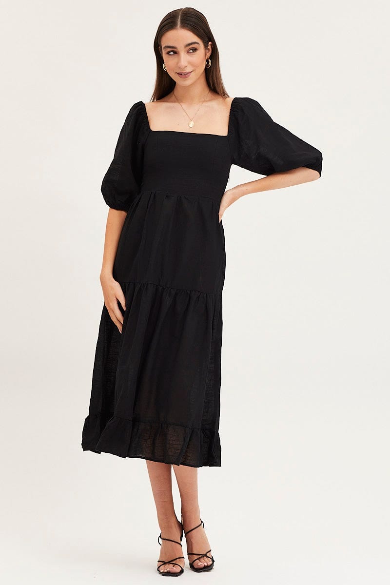 MAXI DRESS Black Maxi Dress Linen for Women by Ally