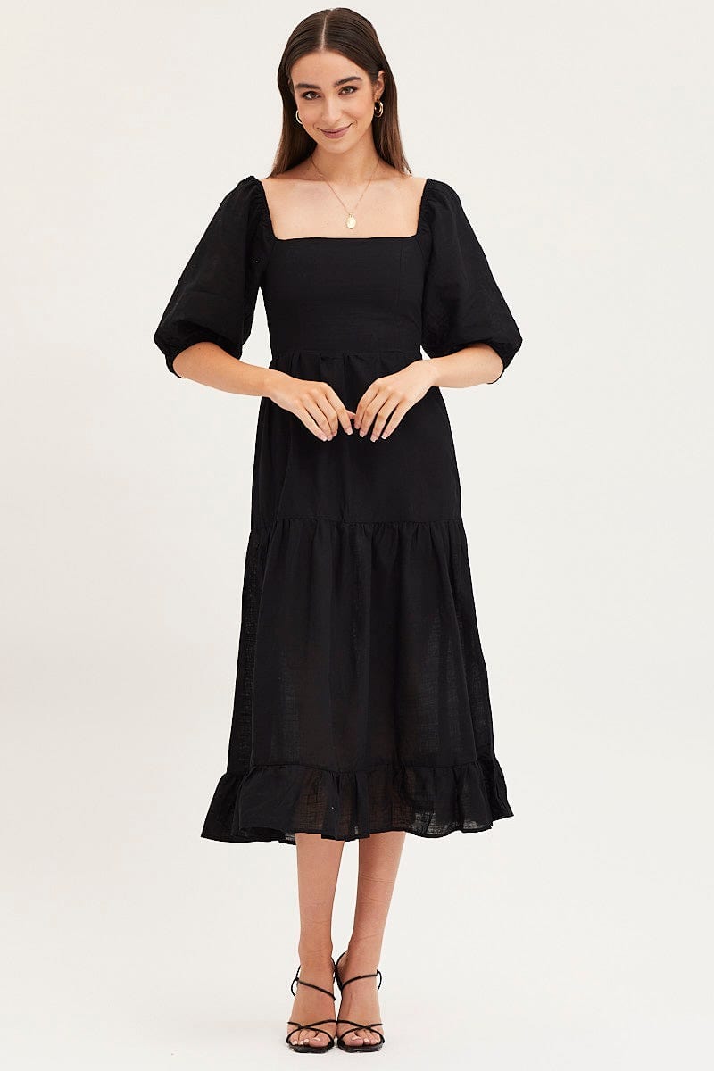 MAXI DRESS Black Maxi Dress Linen for Women by Ally