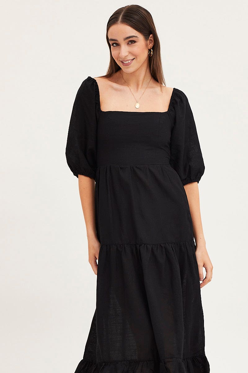 MAXI DRESS Black Maxi Dress Linen for Women by Ally