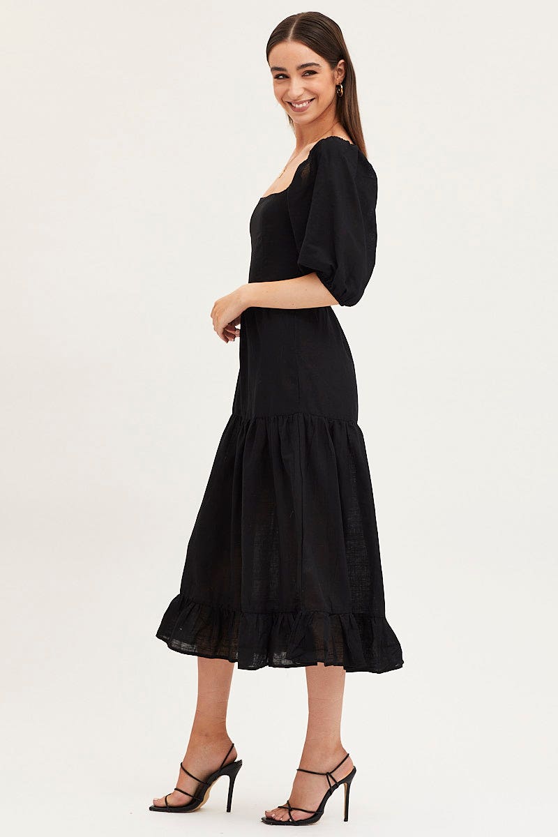 MAXI DRESS Black Maxi Dress Linen for Women by Ally