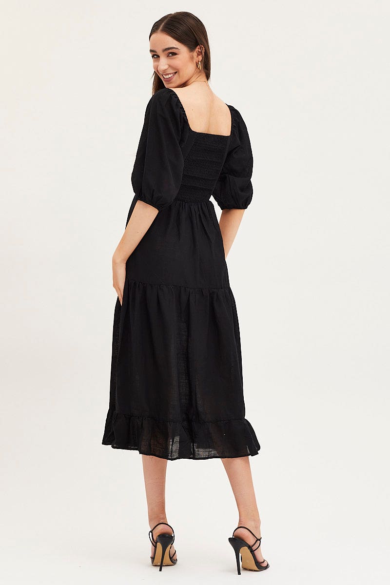 MAXI DRESS Black Maxi Dress Linen for Women by Ally