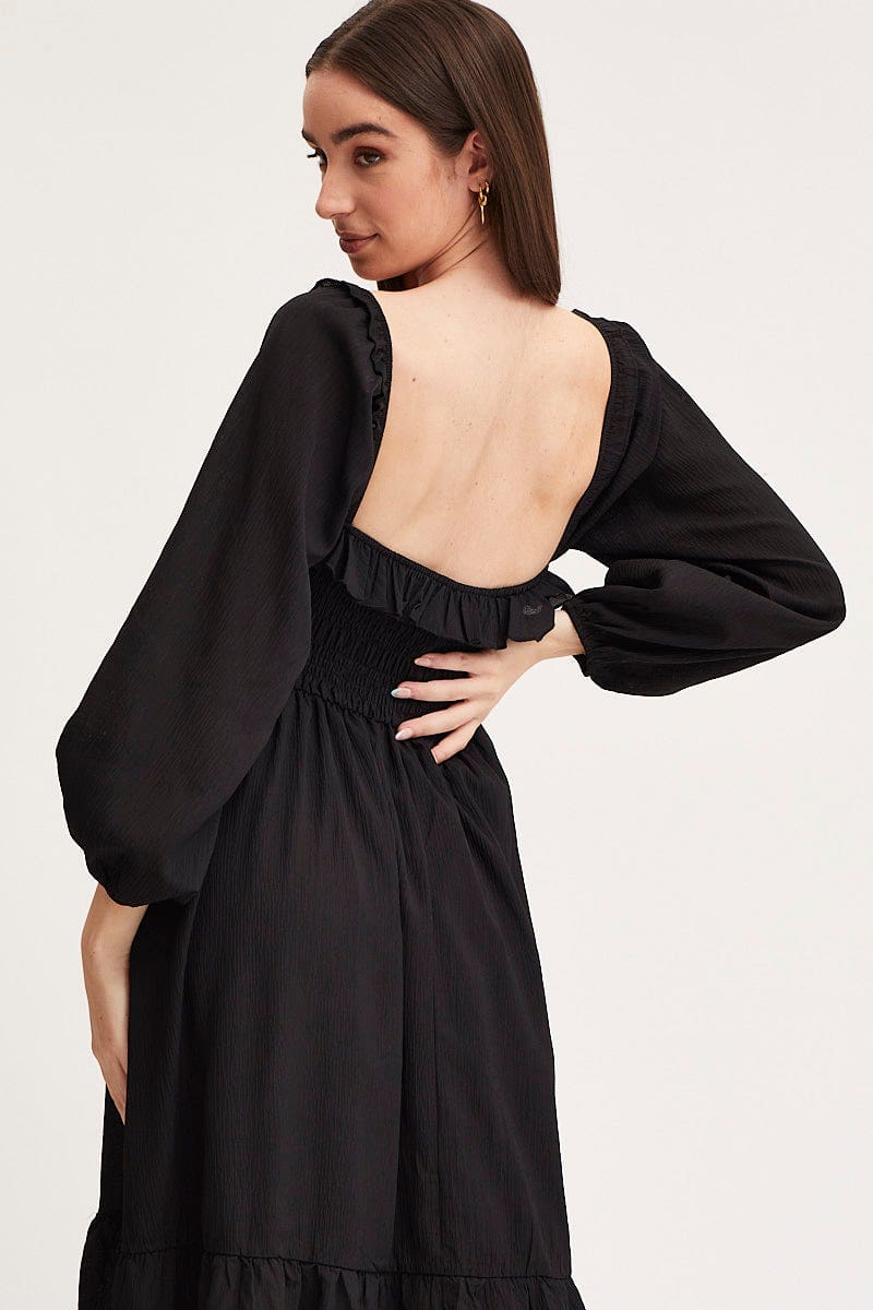 Women's Black Maxi Dress Long Sleeve Square Neck Ally Fashion