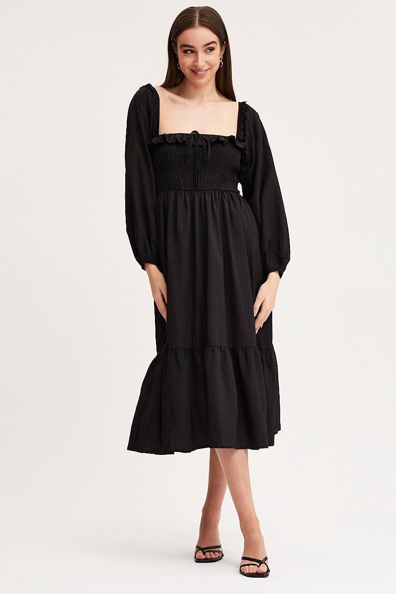 Square Neck Long Sleeve Mini Dress in Black | Long sleeve short dress, Long  sleeve mini dress, Mini dress