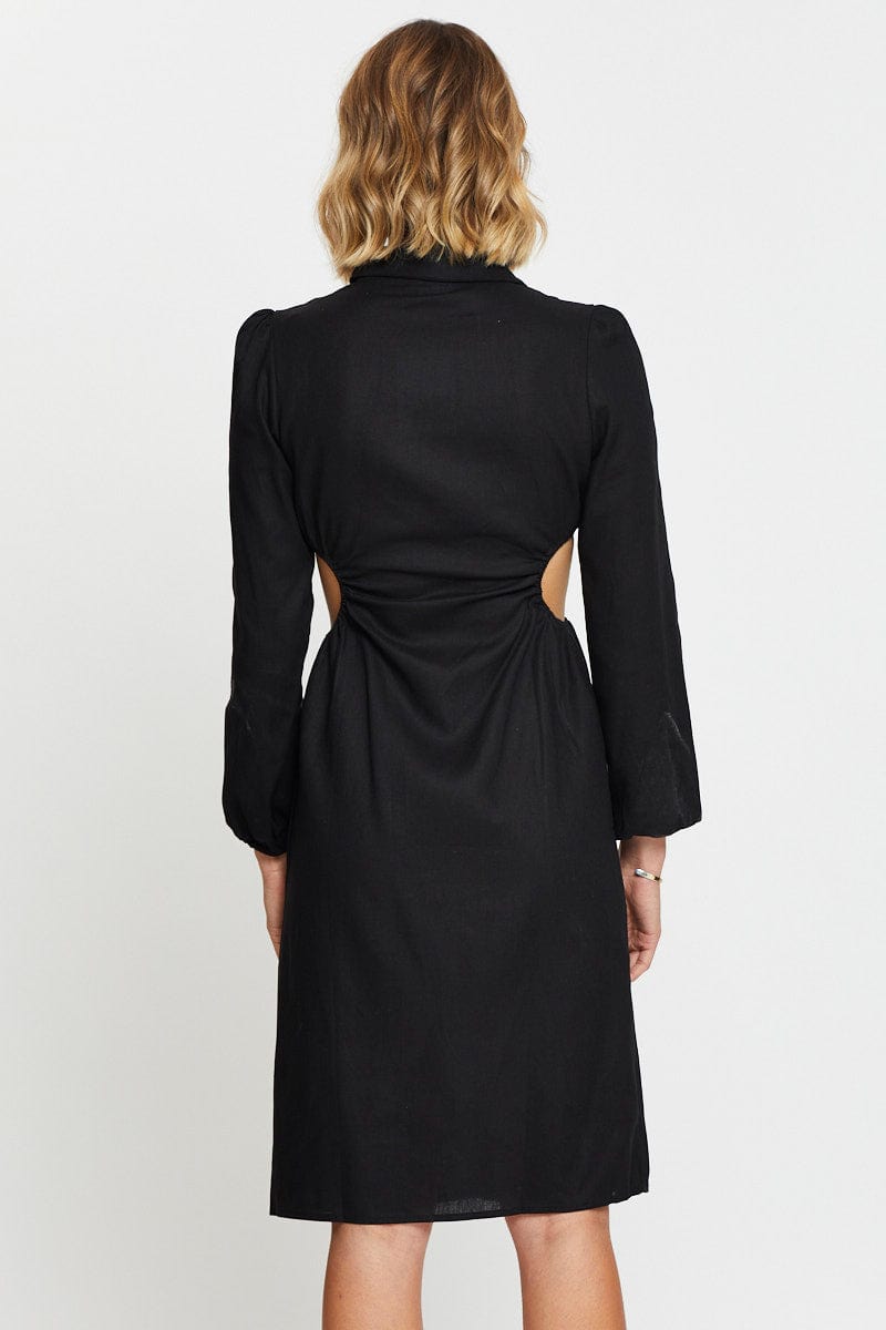MAXI DRESS Black Mini Dress Long Sleeve for Women by Ally