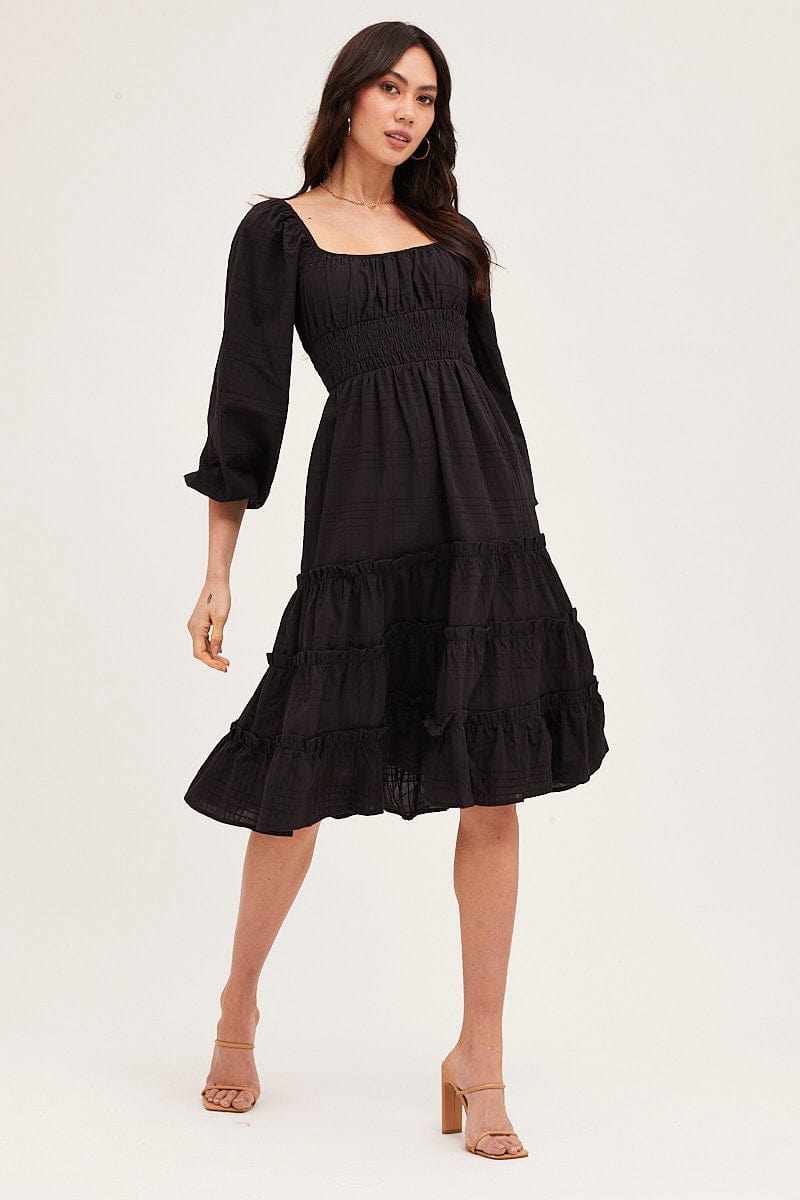 MAXI DRESS Black Ruffle Midi Dress for Women by Ally