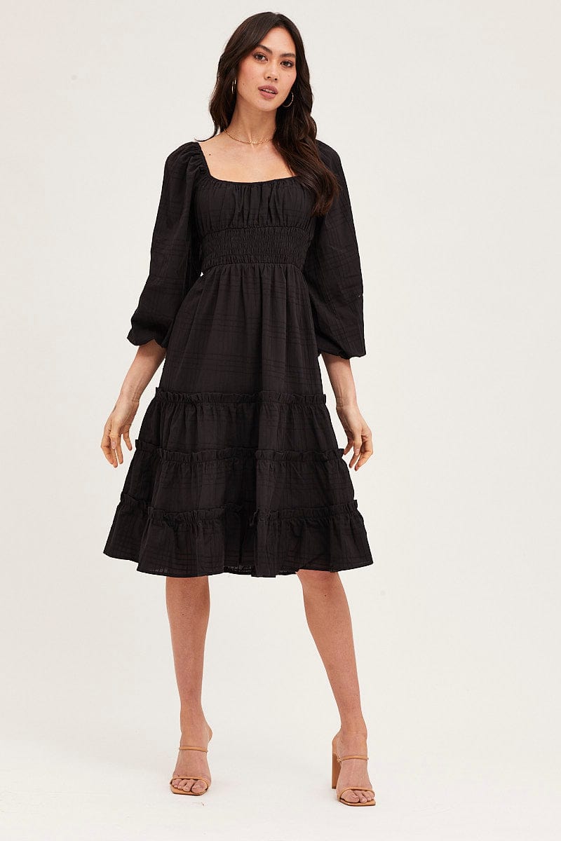 MAXI DRESS Black Ruffle Midi Dress for Women by Ally