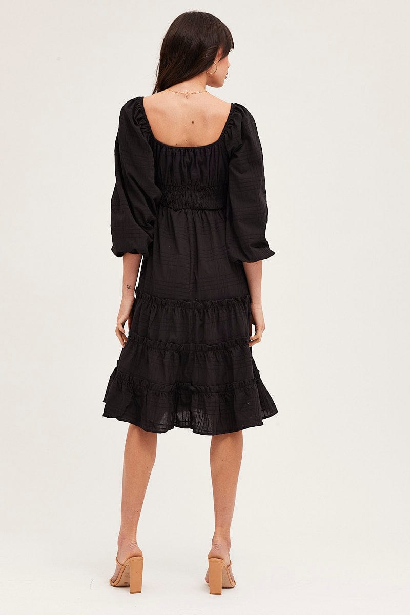 MAXI DRESS Black Ruffle Midi Dress for Women by Ally