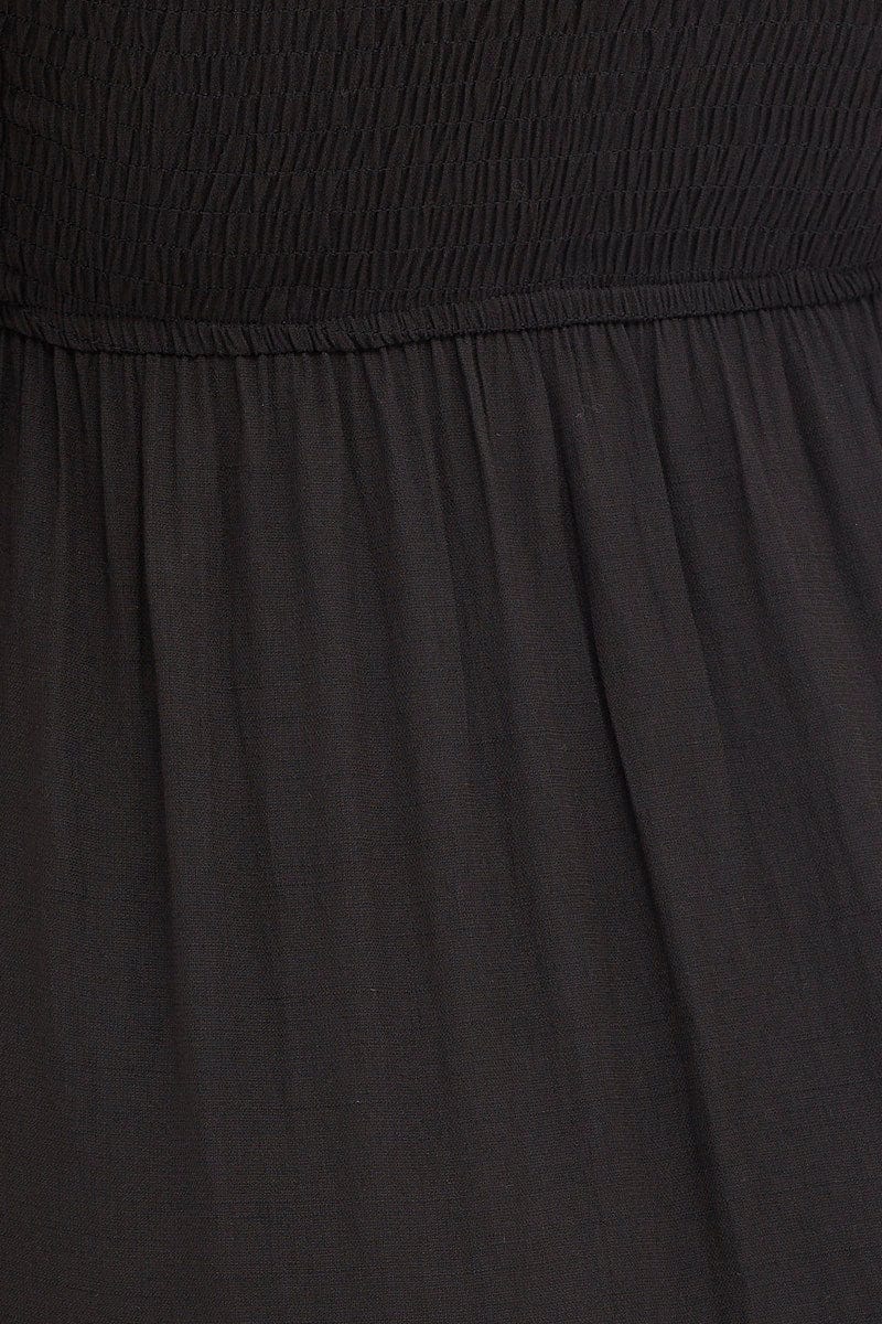 Women’s Black Shirred Dress Short Sleeve Maxi | Ally Fashion
