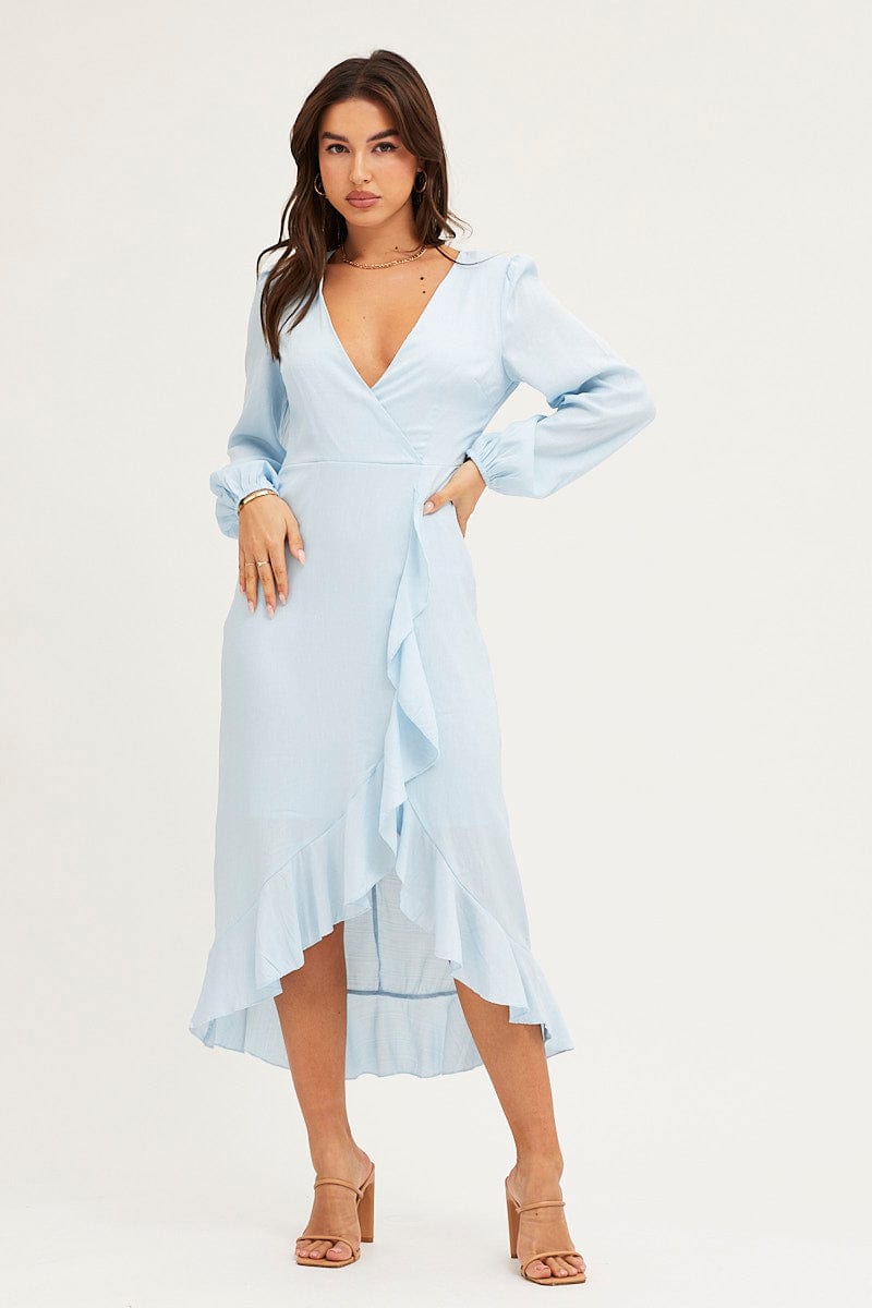 MAXI DRESS Blue Wrap Midi Dress for Women by Ally