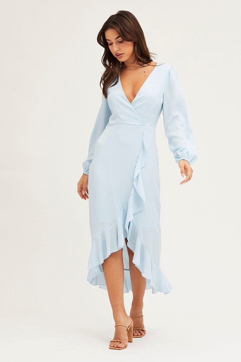 MAXI DRESS Blue Wrap Midi Dress for Women by Ally