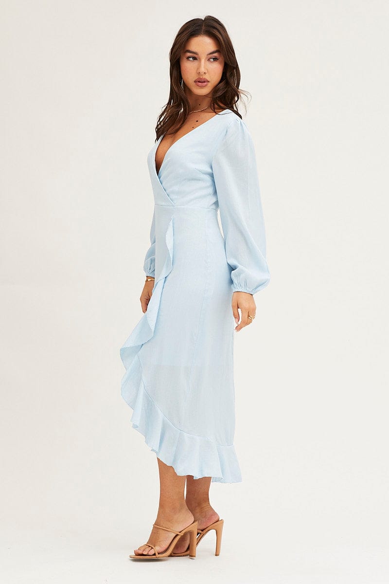 Women's Blue Wrap Midi Dress Ally Fashion