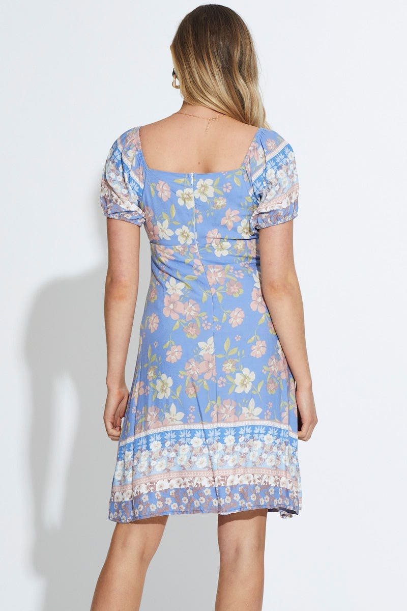 MAXI DRESS Boho Print Mini Dress Short Sleeve for Women by Ally
