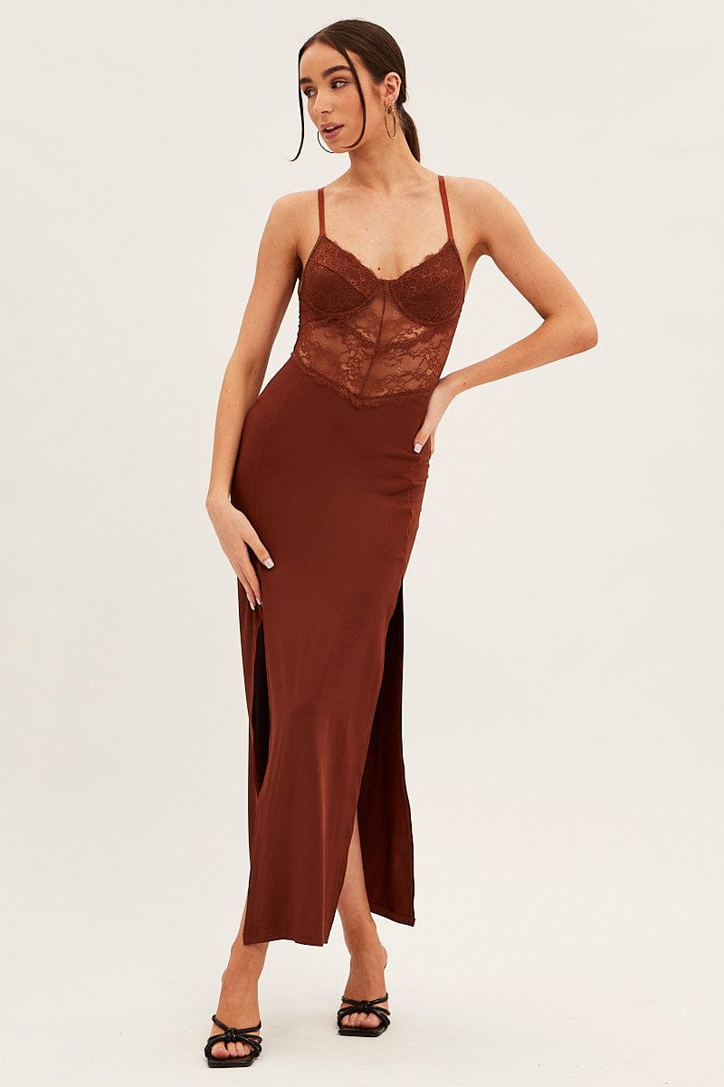 Brown Evening Party Maxi Dress