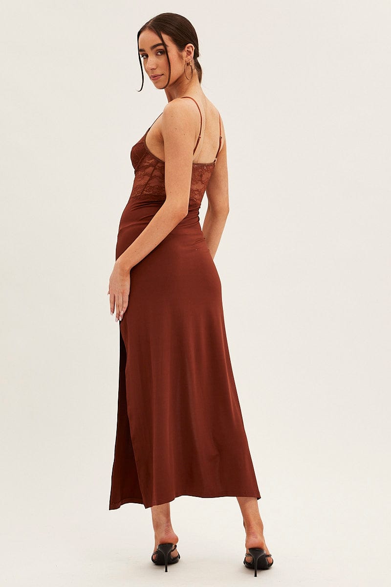 Brown Evening Party Maxi Dress