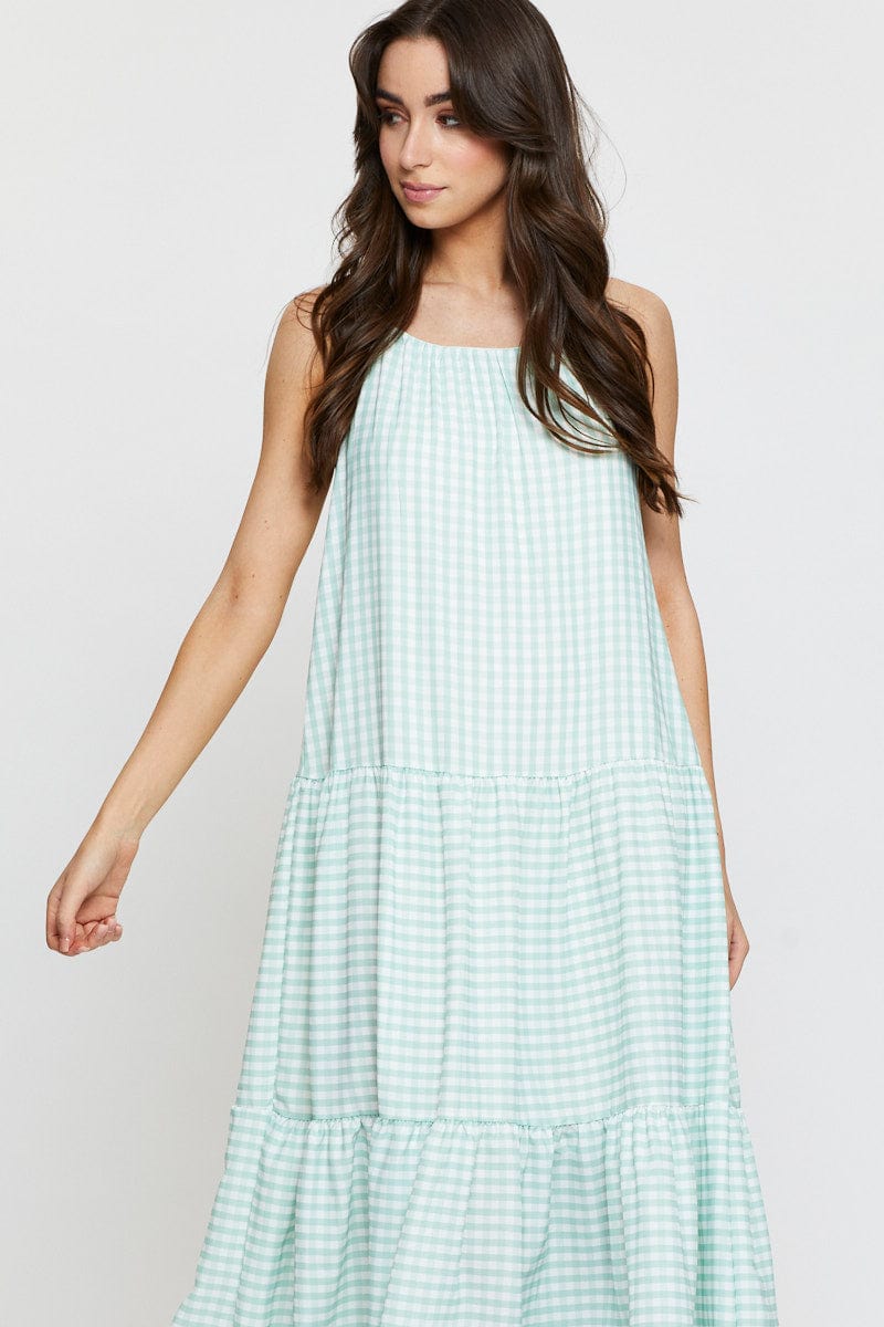 MAXI DRESS Check A Line Dress Maxi for Women by Ally