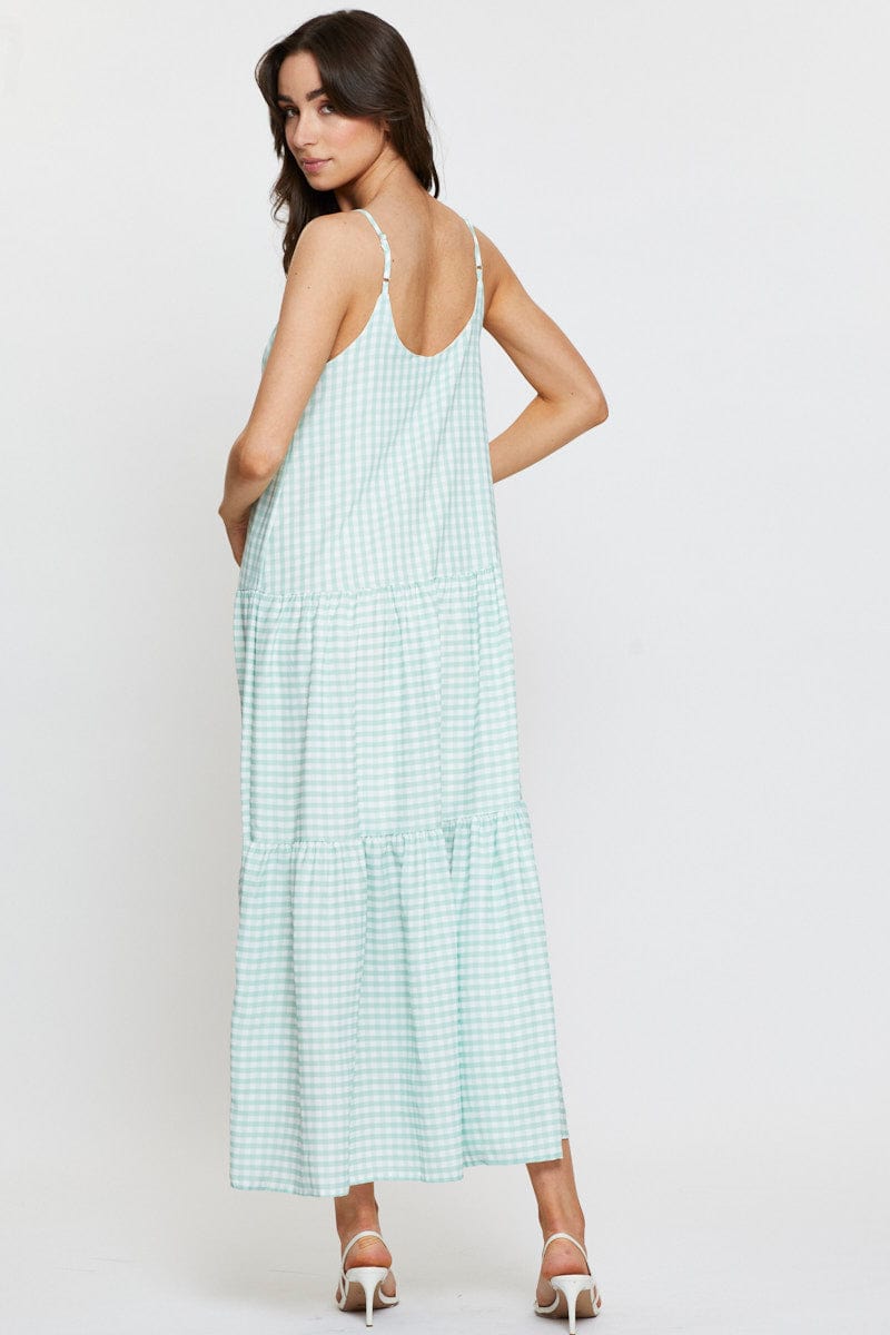 MAXI DRESS Check A Line Dress Maxi for Women by Ally