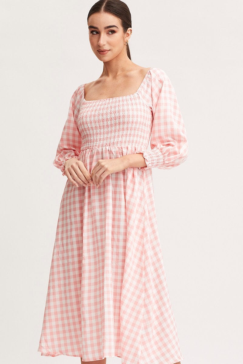MAXI DRESS Check Dress Long Sleeve Maxi for Women by Ally
