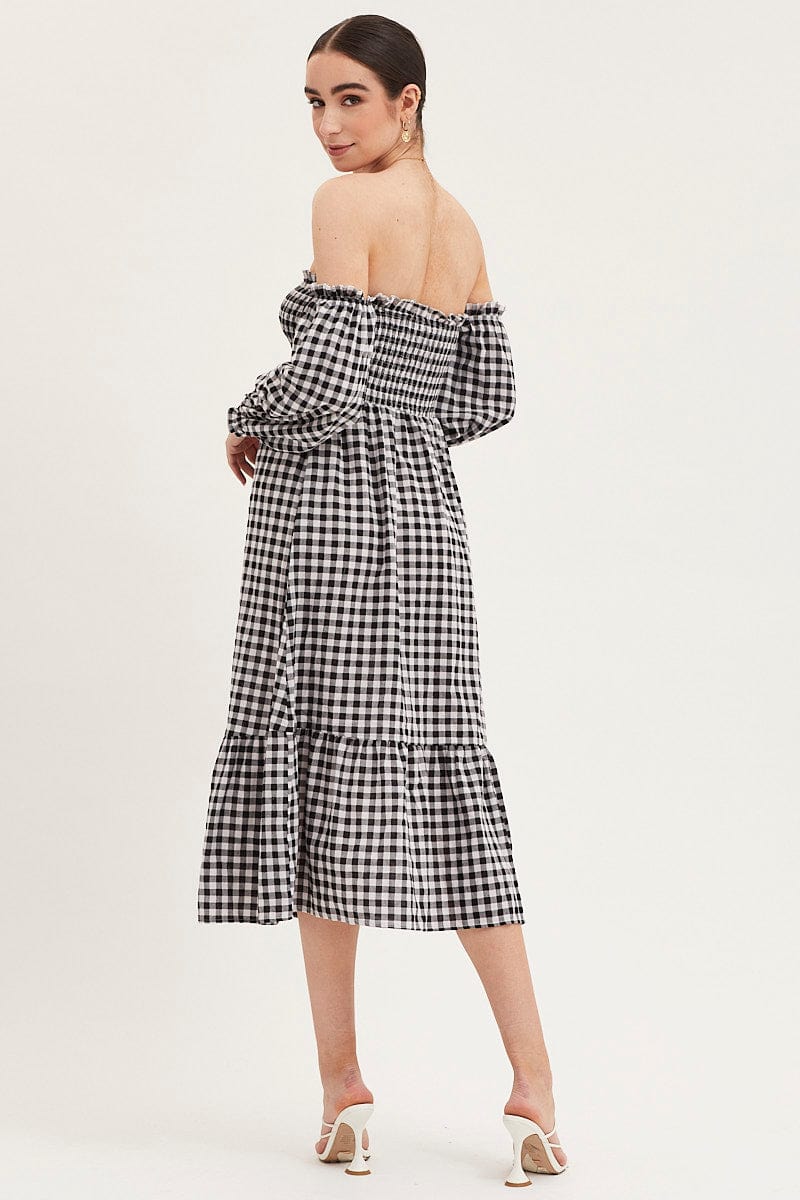MAXI DRESS Check Dress Off Shoulder Maxi for Women by Ally