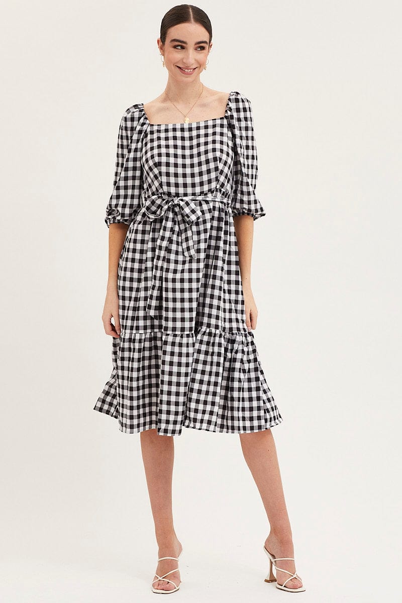 Women’s Check Dress Puff Sleeve Maxi | Ally Fashion