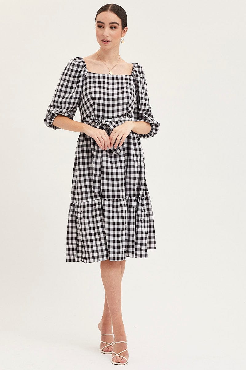 MAXI DRESS Check Dress Puff Sleeve Maxi for Women by Ally