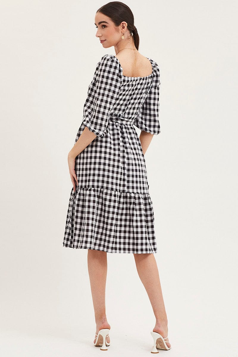 MAXI DRESS Check Dress Puff Sleeve Maxi for Women by Ally