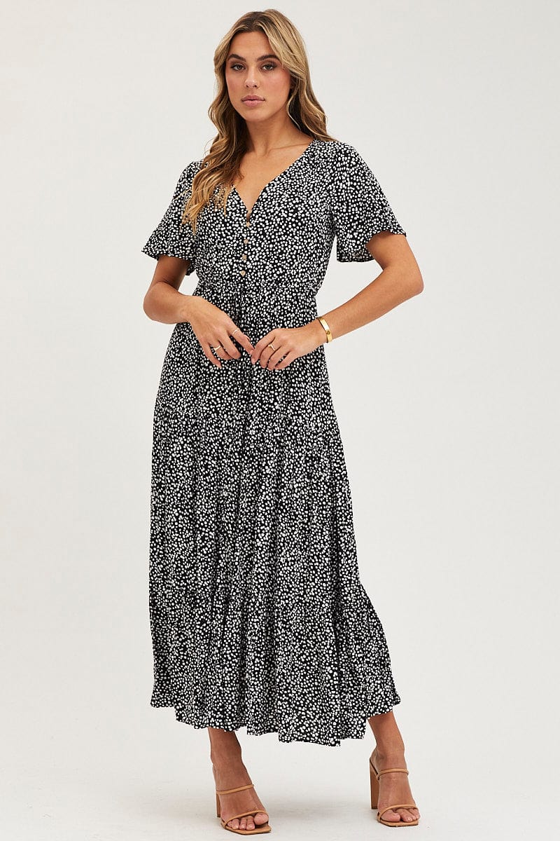 MAXI DRESS Geo Print Maxi Dress Short Sleeve for Women by Ally