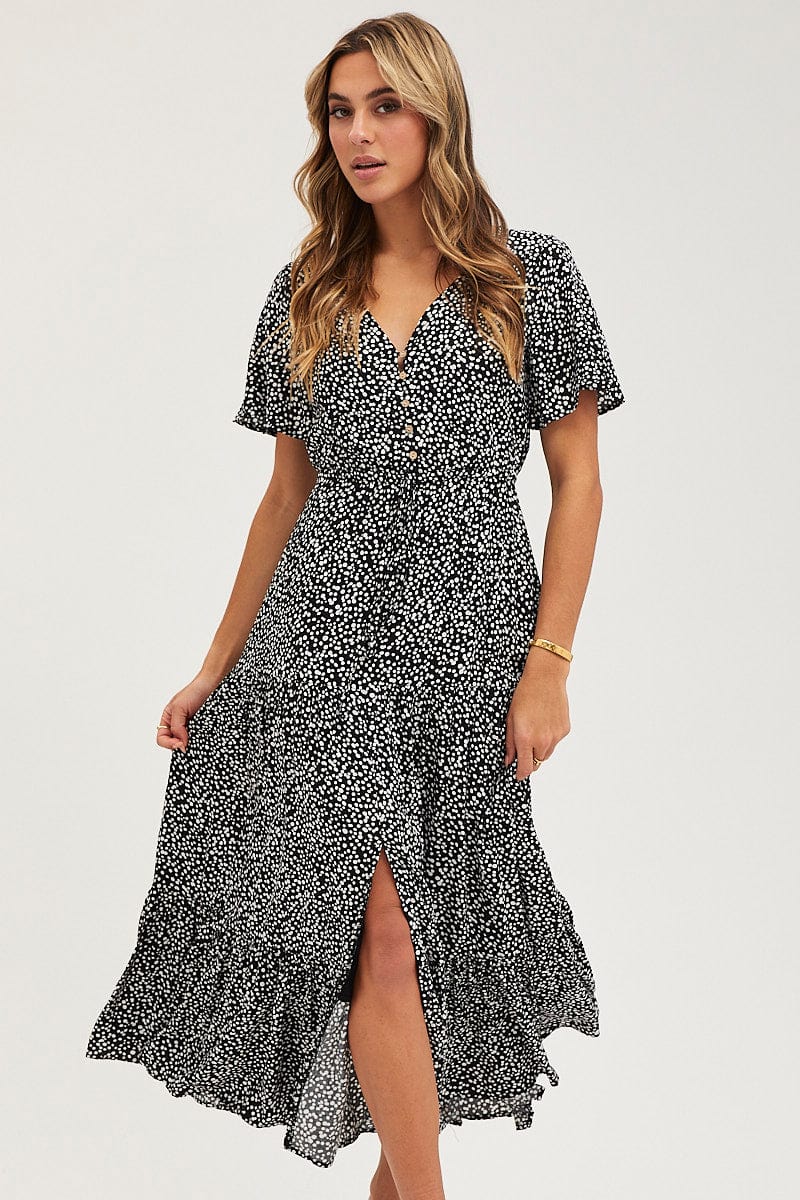 MAXI DRESS Geo Print Maxi Dress Short Sleeve for Women by Ally