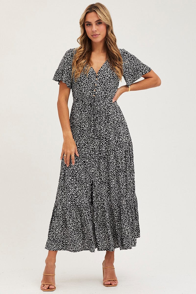 MAXI DRESS Geo Print Maxi Dress Short Sleeve for Women by Ally