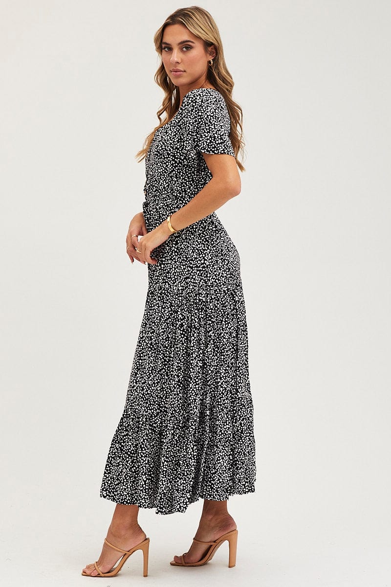 MAXI DRESS Geo Print Maxi Dress Short Sleeve for Women by Ally