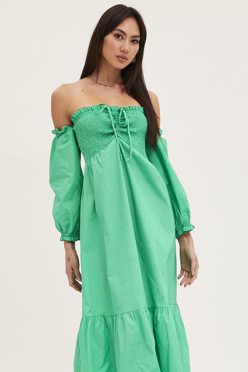 MAXI DRESS Green Dress Off Shoulder Maxi for Women by Ally