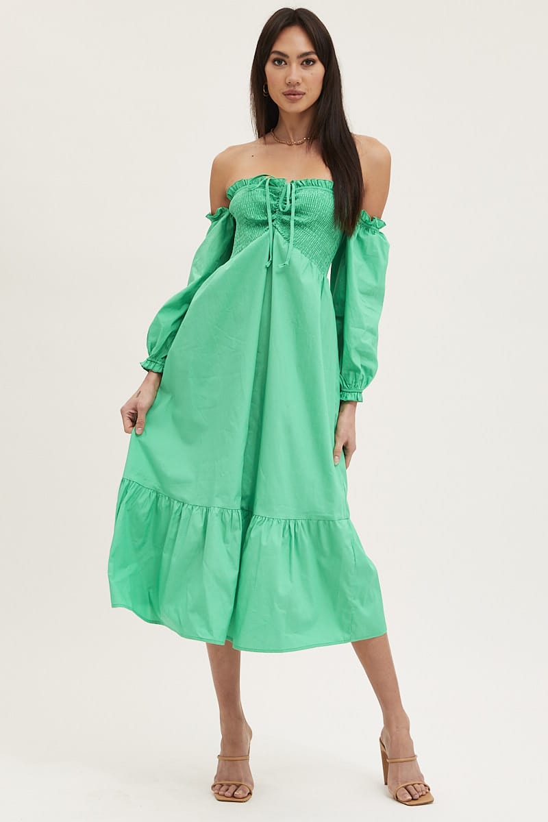 MAXI DRESS Green Dress Off Shoulder Maxi for Women by Ally
