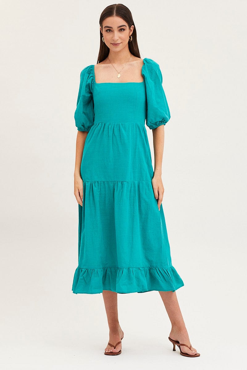 MAXI DRESS Green Maxi Dress Linen for Women by Ally