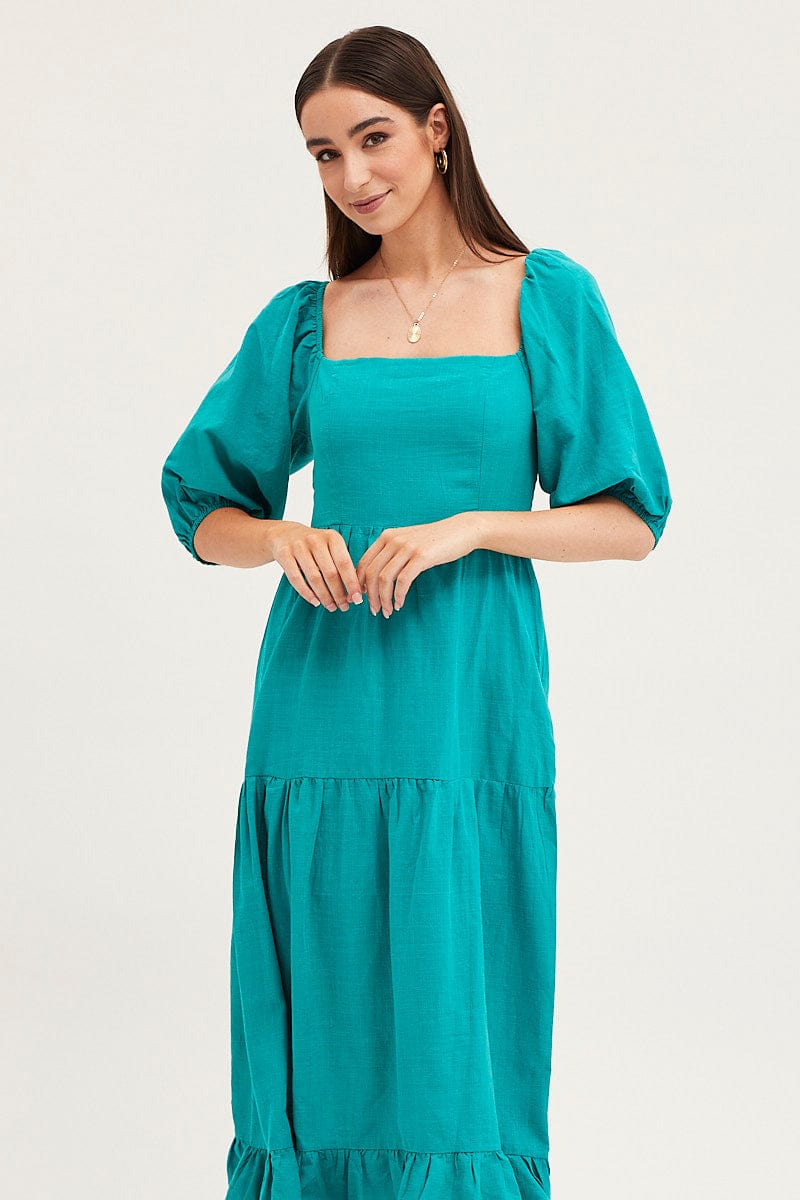 Women's Green Maxi Dress Linen | Ally Fashion Women's Green Maxi Dress Linen | Ally Fashion