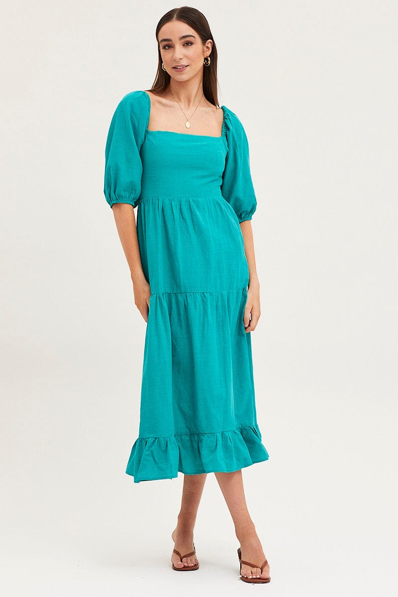 MAXI DRESS Green Maxi Dress Linen for Women by Ally