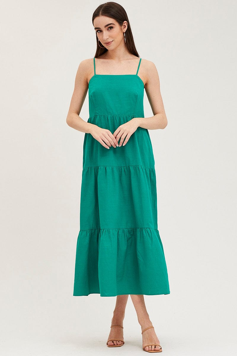MAXI DRESS Green Maxi Dress Sleeveless Square Neck for Women by Ally