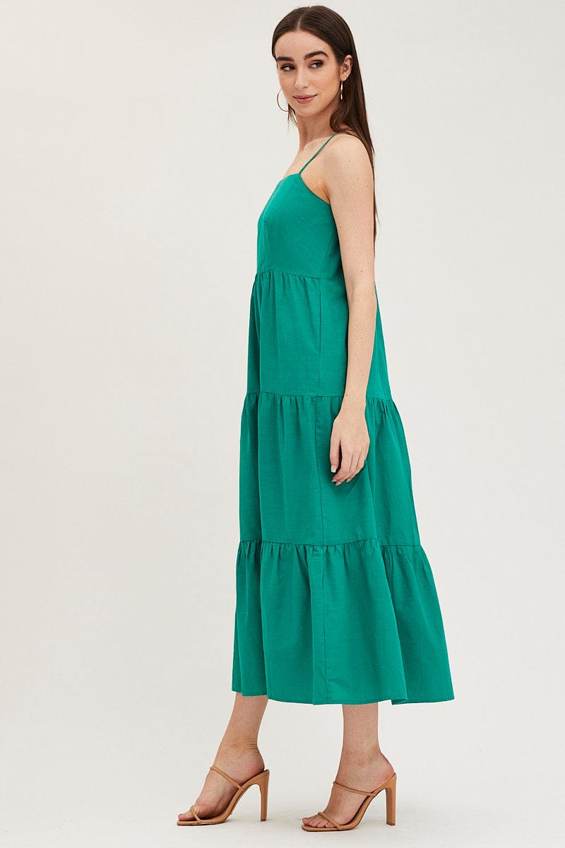 MAXI DRESS Green Maxi Dress Sleeveless Square Neck for Women by Ally