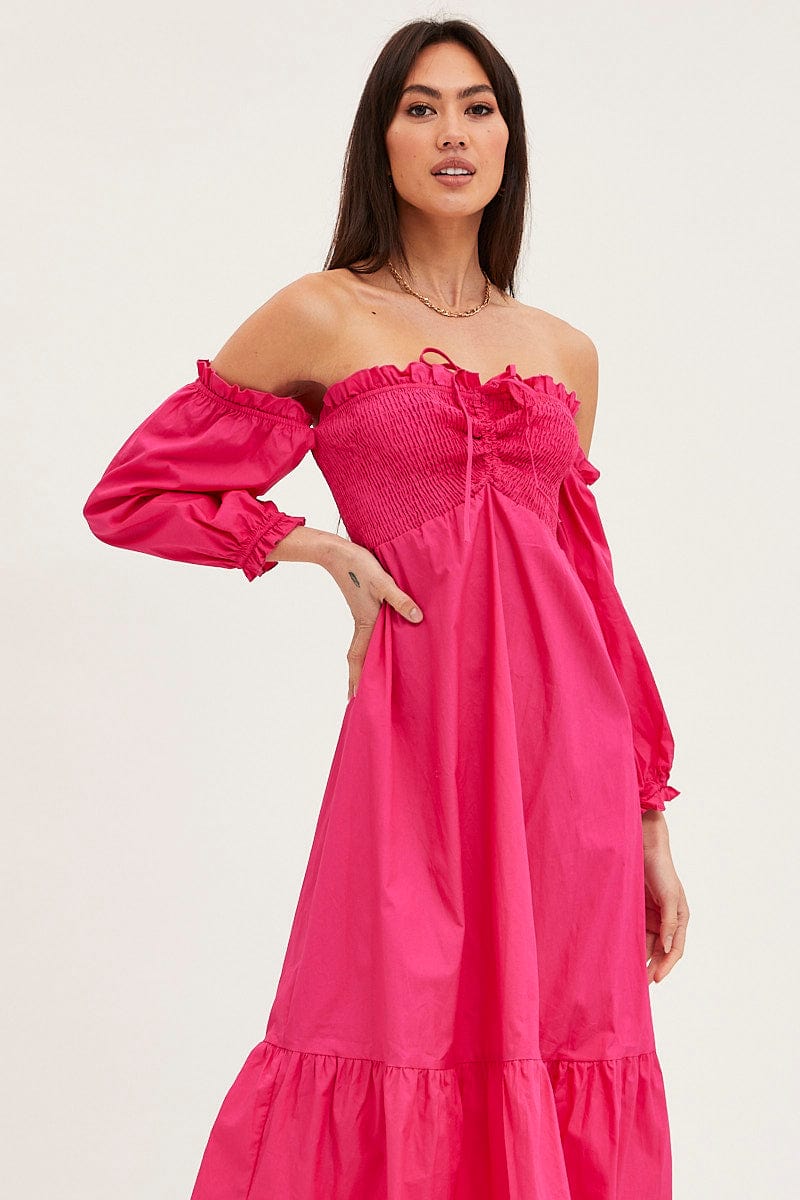 Women's Pink Dress Off Shoulder Maxi | Ally Fashion Women's Pink Dress Off Shoulder Maxi | Ally Fashion