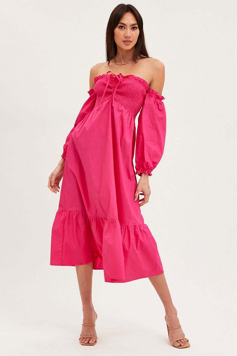 MAXI DRESS Pink Dress Off Shoulder Maxi for Women by Ally