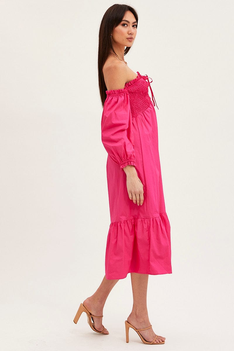 MAXI DRESS Pink Dress Off Shoulder Maxi for Women by Ally