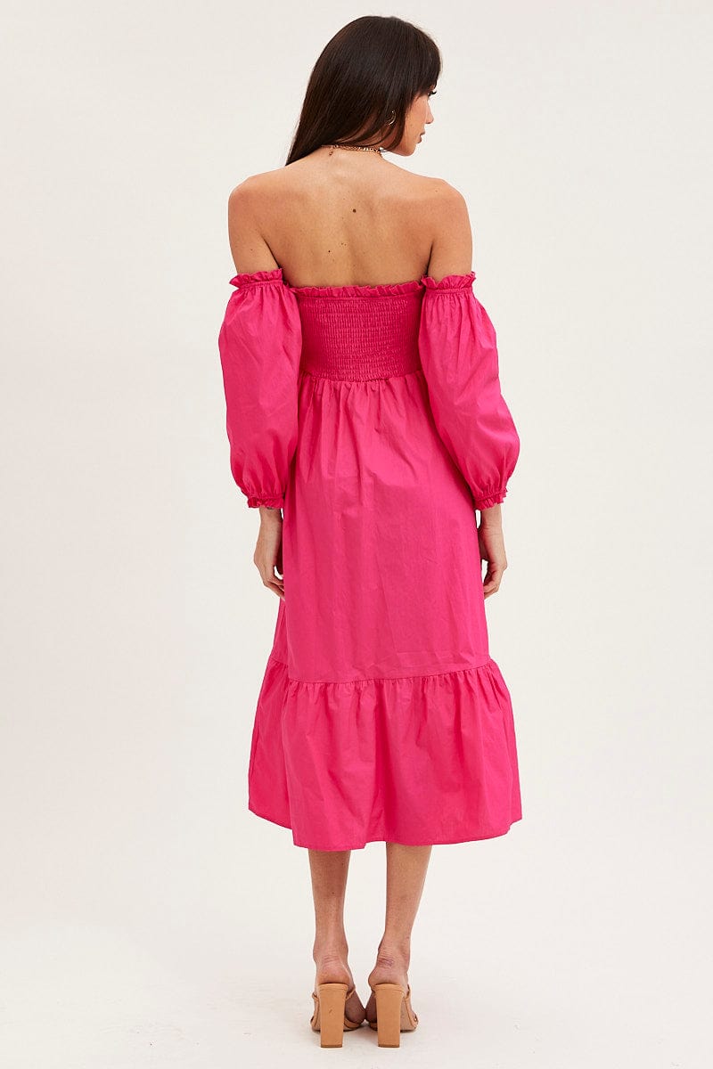 MAXI DRESS Pink Dress Off Shoulder Maxi for Women by Ally