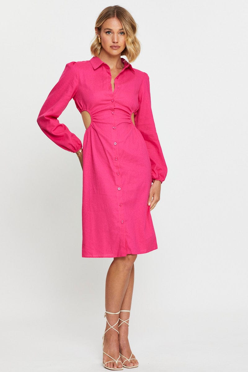 MAXI DRESS Pink Mini Dress Long Sleeve for Women by Ally