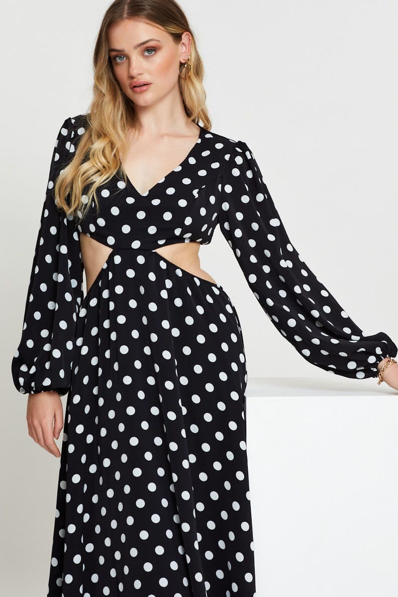 Women's Polka Dot Max Dress Long Sleeve | Ally Fashion Women's Polka Dot Max Dress Long Sleeve | Ally Fashion