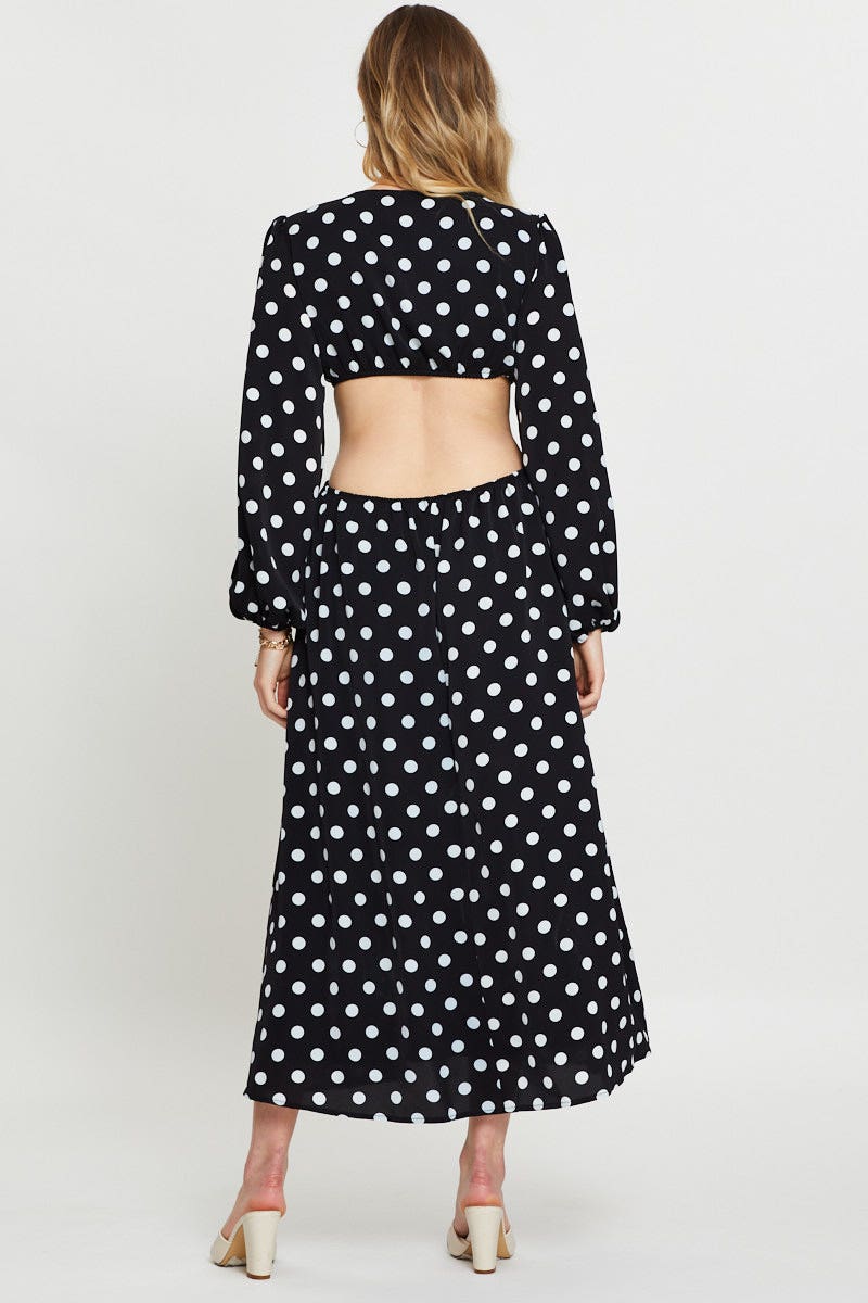 Women's Polka Dot Max Dress Long Sleeve | Ally Fashion Women's Polka Dot Max Dress Long Sleeve | Ally Fashion
