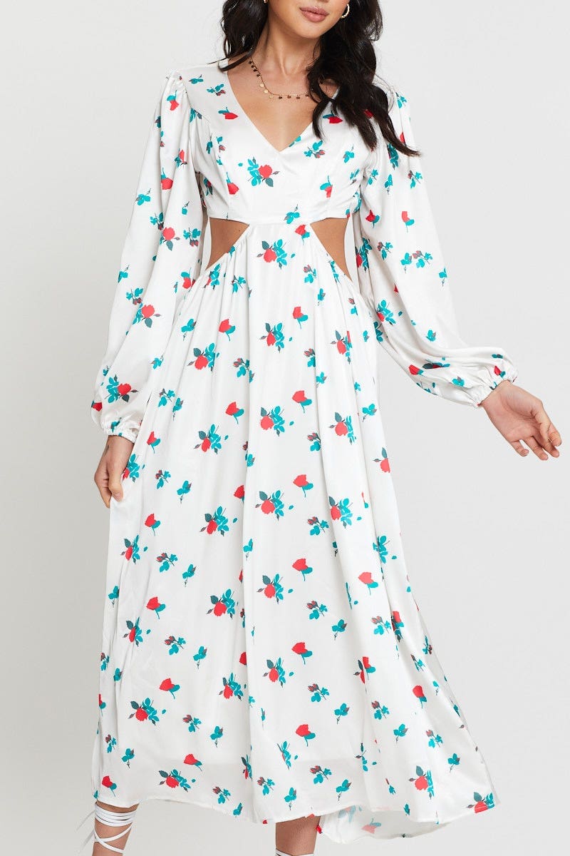 MAXI DRESS Print Maxi Dress Long Sleeve for Women by Ally