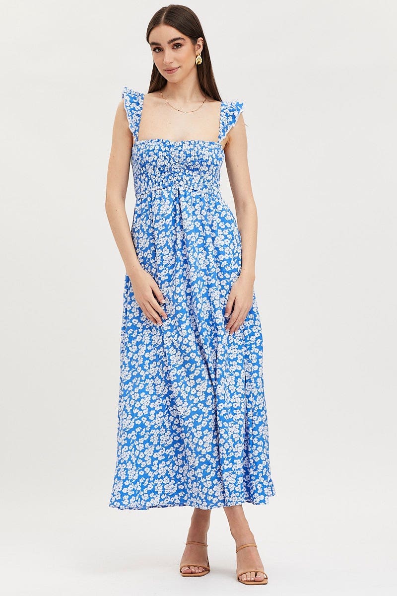 MAXI DRESS Print Maxi Dress Shirred for Women by Ally