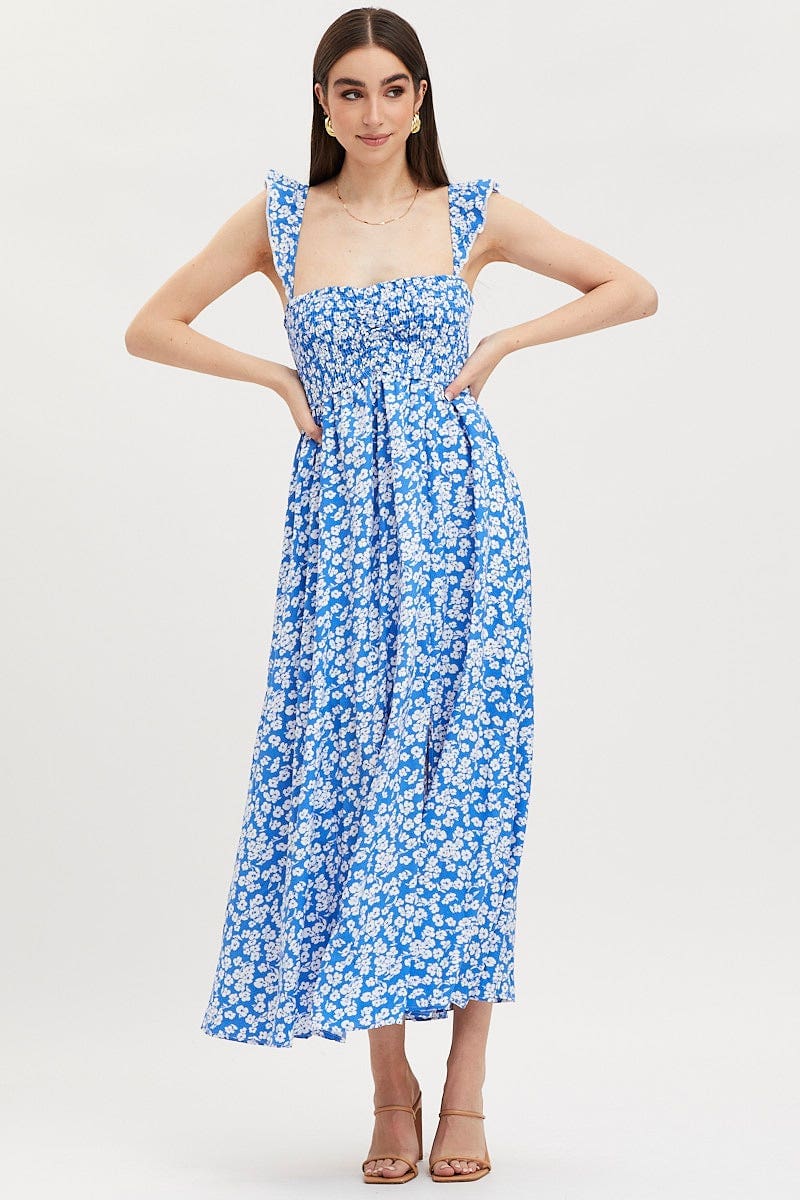 MAXI DRESS Print Maxi Dress Shirred for Women by Ally