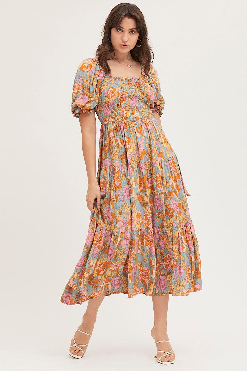 Women’s Print Maxi Dress Short Sleeve | Ally Fashion