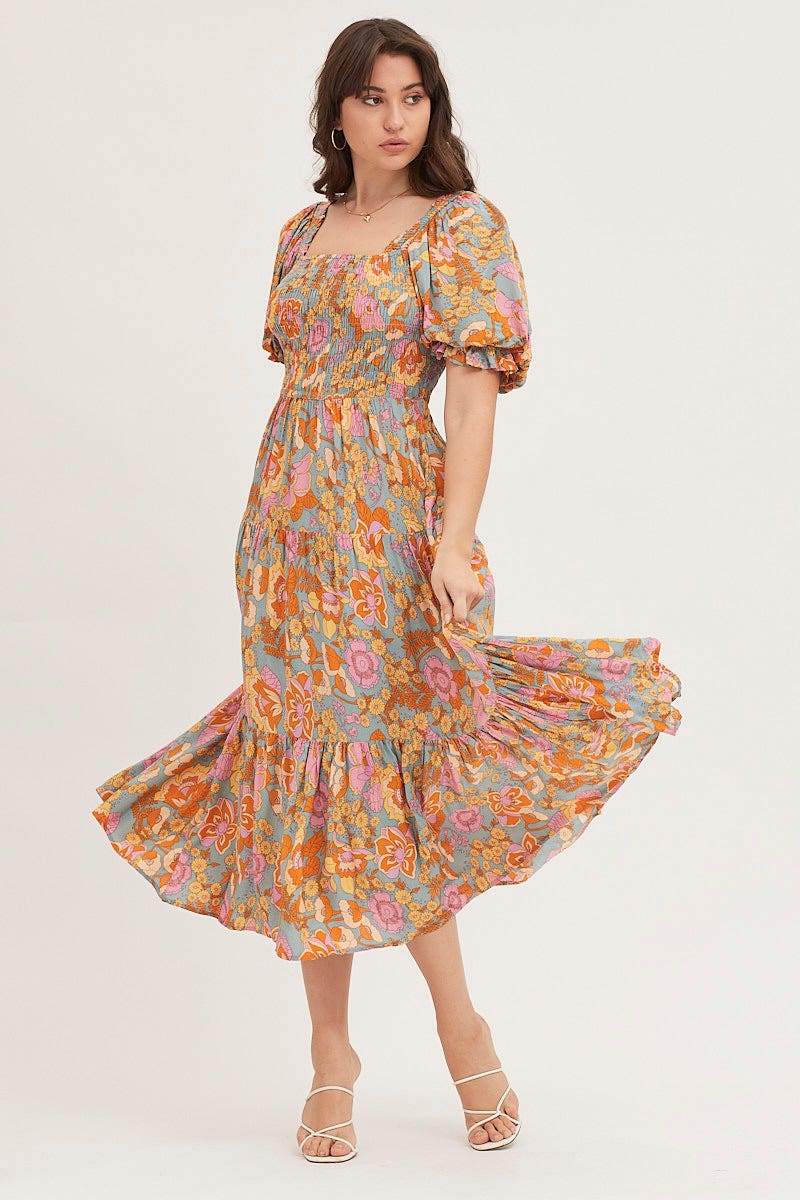 MAXI DRESS Print Maxi Dress Short Sleeve for Women by Ally