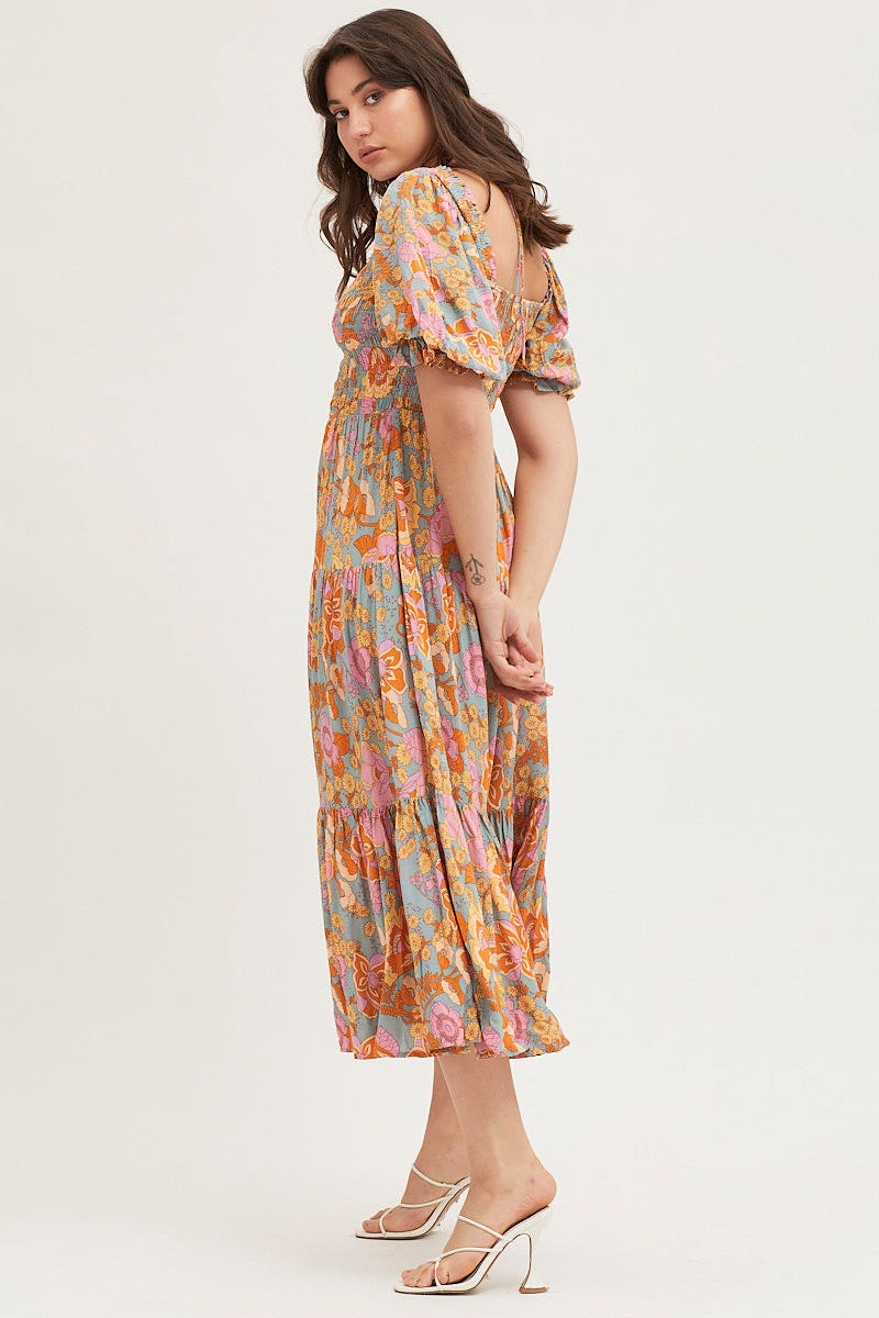 MAXI DRESS Print Maxi Dress Short Sleeve for Women by Ally