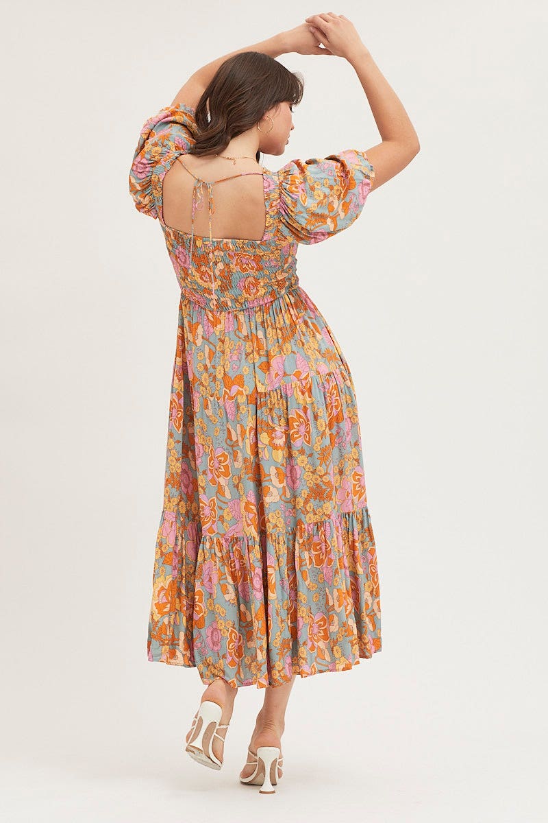 MAXI DRESS Print Maxi Dress Short Sleeve for Women by Ally